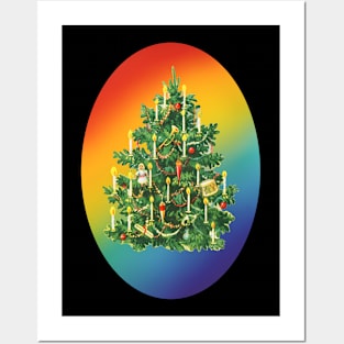 Rainbow Christmas Tree Classic Retro Victorian Posters and Art